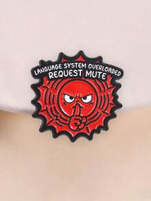 Funny "Language System Overloaded Request Mute" Enamel Brooch, Angry Shhh Face Lapel Pin For Clothes Backpack Decor - Red - View 2