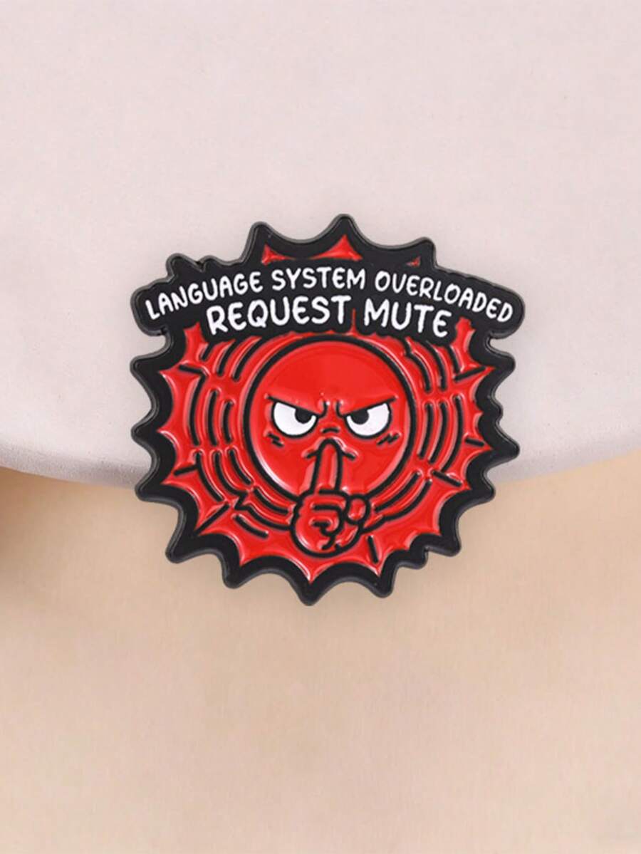 Funny "Language System Overloaded Request Mute" Enamel Brooch, Angry Shhh Face Lapel Pin For Clothes Backpack Decor