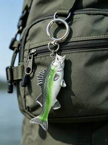 1pc Fish Shape Keychain, Creative Bass Bag Charm Pendant, Unisex Fishing Theme Bag Accessory, KeyRing Ornament For Backpack - Multicolor - View 4