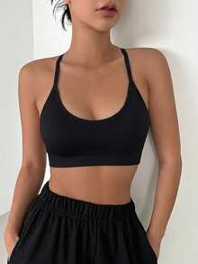 DAZY 1pc Seamless Elastic Comfortable Backless Women's Bra, Wire-Free Outerwear Bra And Lingerie - Black - View 3