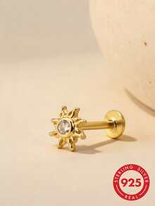 1pc S925 Sterling Silver Exquisite Luxury Personalized Sun Stud Earrings For Women, Niche Design Cartilage Earrings, Energetic Lively Small Cute Versatile Daily Party Date Photogenic Atmosphere Jewelry - Sun - View 4