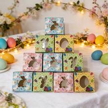 5pcs 10.2*10.2*6.5cm Rabbit Egg Shaped Transparent Window With Lid Anti-Deformation Baking Pastry Packaging Box, Fresh And Cute Style, Multi-Color Options, Square, Suitable For Donuts, Mini Cakes, Cookies And Other Desserts, Applicable To Birthday Party, Afternoon Tea, Gift, Picnic, Daily Baking Scenes - Multicolor - View 1