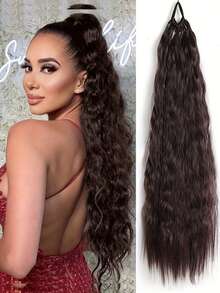 24Inch Synthetic Long Curly Ponytail With Elastic Hair Rope Hair Extensions Fashionable Daily Use Party Hair Accessories Synthetic Long Soft-Touch Fake HairPieces Ponytail Extensions Corn Curly High Temperature Fiber Hair Extension For Women Daily - Multicolor - View 7