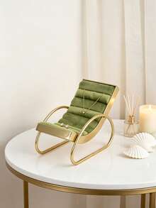 Mini Lounge Chair Velvet Jewelry Display Stand Gold Metal Small Beach Chair Ring Earring Necklace Holder Vanity Trinket Organizer For Dresser Bedroom Table Decor - Multicolor - View 3