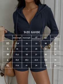 Women's Casual Minimalist Slim Fit Zip-Up Sweatshirt With Pockets And Drawstring, All-Season Spring Summer Autumn Winter Black Sports Autumn Style - Black - View 3