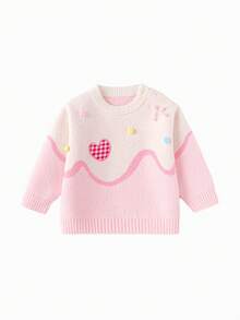 Balabala Baby Knitted Pullover Sweater, Soft And Comfortable Casual Top, Suitable For Baby Boys And Girls Winter Daily Wear - Pink - View 4