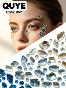 1 Set Stiker Scrapbook, Perlengkapan Jurnal, Stiker Dekoratif Kristal Biru, Pola Permata Nada Dingin Mewah, Untuk Dekorasi Permukaan dan Ornamen - Stiker rhinestones gradien biru - View 1