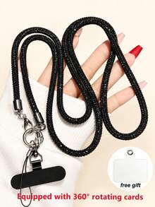 1PC Rhinestone Phone Lanyard With Ultra-Thin Pad, Ins Rhinestone Phone Chain Crossbody Wearable Luxury Full Rhinestone Sturdy Anti-Loss Fashion Pendant Anti-Loss Lanyard, Suitable For Outdoor Travel, Hiking, Unisex, Short Phone Holder, Smartphone Wrist Strap, Smartphone Protective Case Lanyard, Keychain, Phone Accessory, Mobile Pendant, Phone Charm, Halloween - Black - View 11