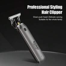 Kemei Zero‑Gap T‑Blade Hair Trimmer, USB Rechargeable Cordless Hair Clipper For Men, Professional Barber Carving Fading Beard Trimmer With Limit Combs, Home Salon Grooming Tool Men Gift - Grey - View 2