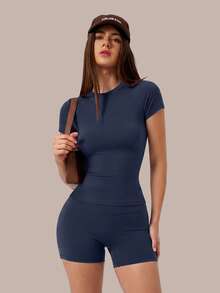 6pecil 女款2件式休閒居家服套裝，襯衫與鬆緊瑜珈健身街頭運動穿搭 - 藏蓝色 - 查看 7