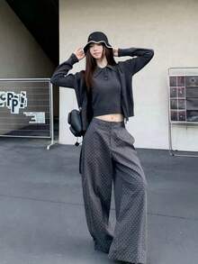 New Women's Spring/Autumn Polka Dot Slouchy Loose Wide Leg Casual Pants - Grey - View 8