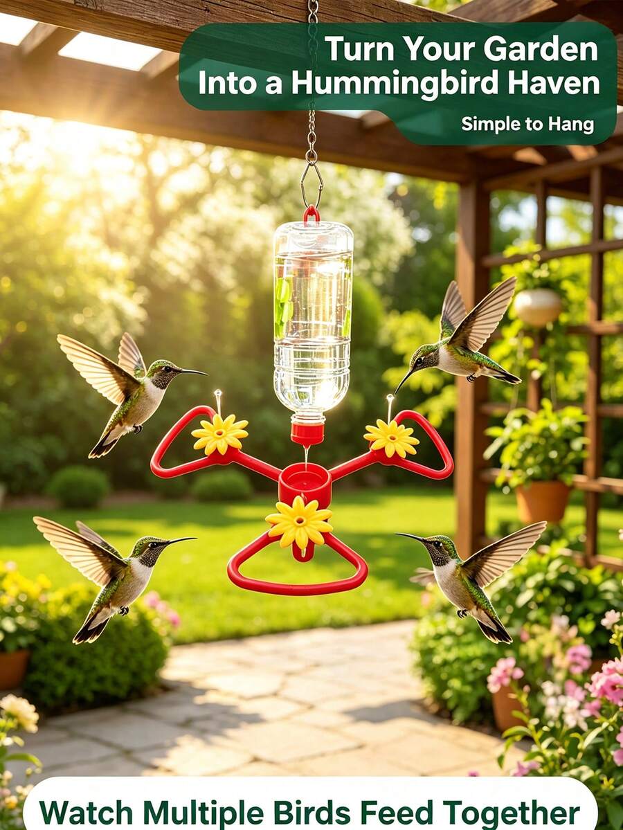 Plastic Bottle Hummingbird Feeder Adapter (Flower-Shaped Feeding Port), Garden Yard Outdoor Bird Feeder Accessory, Fits Most Standard Plastic Bottles, - Multicolor - View 1