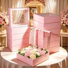 12/6PCS/1PC/20.32 X 20.38 Cm Box/Pink Wavy Window Gift Packaging Box/Birthday Party Afternoon Tea Gift Box/Suitable For Wedding/Birthday/Christmas/Holiday - Window Gift Box - View 7