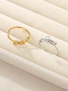 Single Cubic Zirconia Inlaid Women's Wedding Ring, 18K Gold Plated/304 Stainless Steel Material, Light Luxury Minimalist Adjustable Wedding Ring Gift With Dynamic Sliding Track - Jieh - View 6