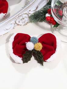 1pc Velvet Bow Santa Claus & Reindeer Hair Clip Spring Clip, Suitable For Christmas Holiday And Daily Wear - Multicolor - View 8