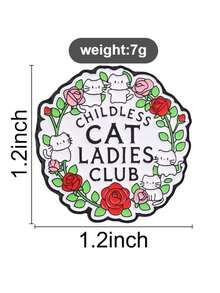 1 Pc Childless Cat Ladies Club Enamel Pin, Cute Kitten With Rose Wreath Brooch, Cat‑Lover Badge For Backpack Clothing - Multicolor - View 9