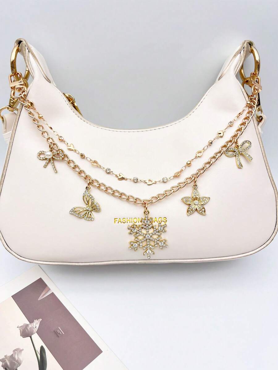 1pc Exquisite Rhinestone Snowflake Bag Charm, Double Layer Chain Series Bag Accessory, Women's Accessory, Butterfly Flower Pendant, Wallet Decoration, Christmas Ornament, Room Decor, Holiday Gift - Multicolor - View 1