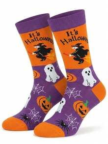 Halloween Themed Mid-Calf Socks Combo Pack, 5/10 Pairs Per Pack, Pumpkin Ghost Bat Skeleton Witch Mummy And More Fun Patterns, Unisex Couple Style, Soft Thick Breathable, Suitable For Halloween Party Dress-Up, Ghost Festival Gathering, Daily Wear, Holiday Gift, Personalized Socks For Boyfriend Husband Father - Multicolor - View 4