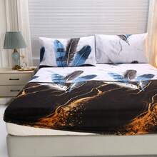 3pcs Bed Sheet & Pillowcase Set (1 Feather Pattern Bed Sheet + 2 Pillowcases, No Filling) Due To Black & White Color, Pillowcase Pattern Is Randomly Matched, Fashionable Country Style Mattress Protector, Fresh & Elegant, Soft & Comfortable & Breathable, Suitable For Double, Full, Twin And Standard Size Mattresses With Depth Up To 11.8 Inches; Bed Cover, Breathable & Wrinkle-Resistant, Back To School Dormitory Essential Bedroom Mattress Protector, Machine Washable. - Senba - View 9