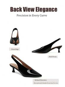 Spring Summer Minimalist Slingback Sandals For Women, 5CM Kitten Heels Shiny PU Patent Pointed Black Heels, Daily Office Dating Shoes For Women - Black - View 12