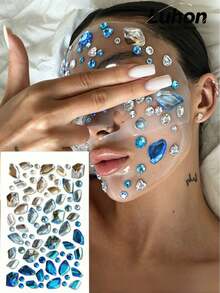 1Set, Metal Phone Stickers, Journaling Supplies, Scrapbook Stickers, Aesthetic Luxury Crystal Gem Themed Decorative Decals, Clear Die Cut, Blue Rhinestone Pattern, For Phone Surface, Water Bottle, Laptop, Camera, Gift Package, Tablet Decor - Blue Gradient Gem Stickers - View 2