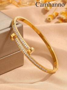 Camhanno 3/1pc Stainless Steel Plated 18K Gold Bracelet Set With Sand Faced Pearl For Women's Style, Handmade Set - Gold - View 15