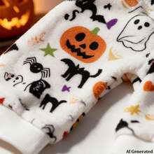 Opjoys 1pc Halloween Pumpkin & Ghost Print Dog , Soft Cute Healing Style Skin-Friendly Knitted Four-Legged Fit Round Neck Ribbed Cuff Warm Belly Protection Anti-Shedding Pet Home Wear Spring Autumn Daily - White - View 3