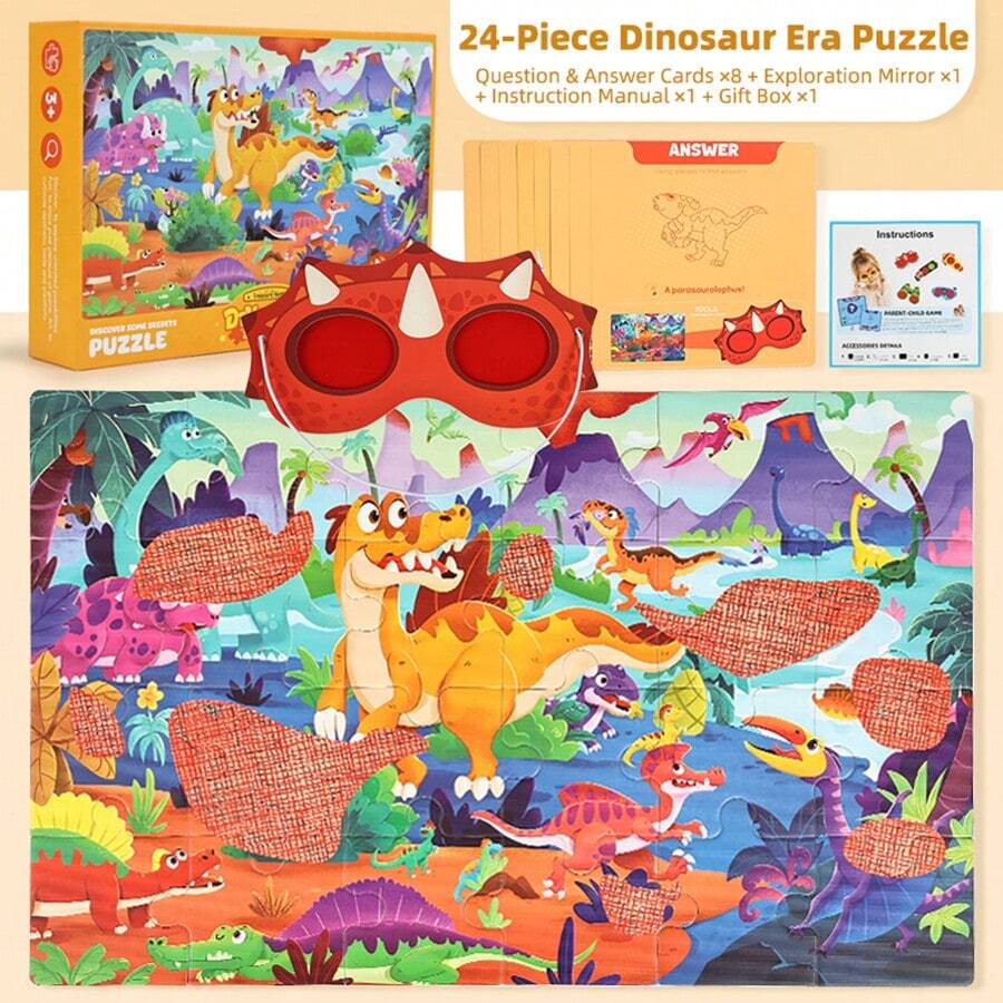 Mainan Puzzle Edukatif Explore Kids dengan Kartu Petunjuk yang Sesuai dan Kacamata Pemecah Teka-Teki Merah, Susun Puzzle untuk Membuka Pola Tersembunyi, Permainan Berburu Harta Karun Misterius 2-in-1, Temukan Rahasia Kecil, Kembangkan Keterampilan Observasi dan Konsentrasi, Cocok untuk Pendidikan Anak Usia Dini 3+ - MultiWarna - View 1