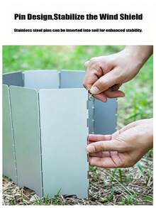 1pc Outdoor Foldable Aluminum Windshield, 9-Panel Camping Stove Windscreen With Storage Bag, Suitable For Camping And Hiking - Silver - View 6