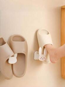 1pc Plastic Cartoon Rabbit Shape No-Drill Wall-Mounted Strong Adhesive Waterproof Rust-Proof Heavy Duty Space-Saving Multi-Function Slippers Rack, With Drainage Holes, Suitable For Bathroom, Toilet Side, Entryway, Home Decor, Easy Installation - Multicolor - View 5