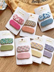 14pcs/Set Girls Toddler & Big Kids Colorful Fabric BB Hair Clips, Sweet & Cute Bubble Hair Clips, Simple Versatile Hair Accessories Hair Clips (Cardboard Backing Style Randomly Shipped) - Multicolor - View 1