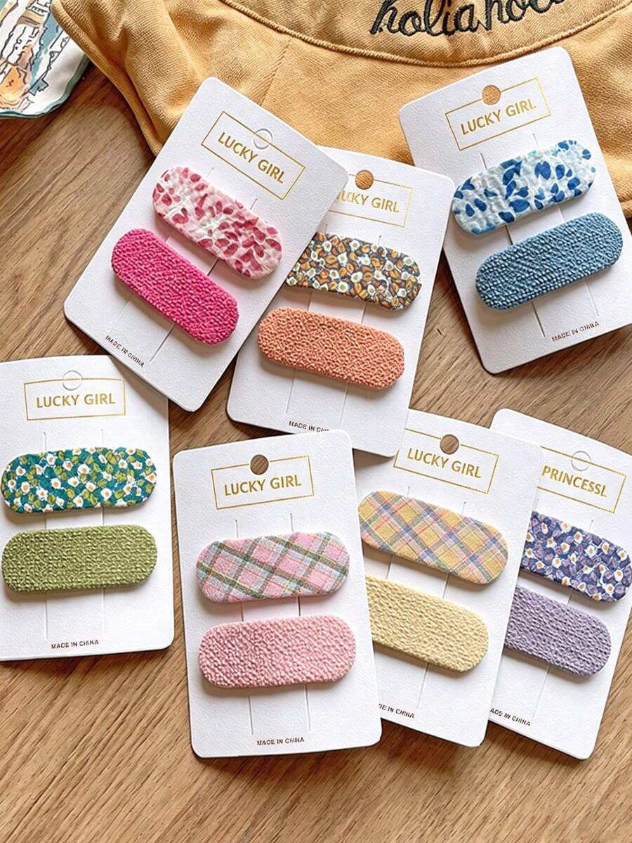 14pcs/Set Girls Toddler & Big Kids Colorful Fabric BB Hair Clips, Sweet & Cute Bubble Hair Clips, Simple Versatile Hair Accessories Hair Clips (Cardboard Backing Style Randomly Shipped) - Multicolor - View 1