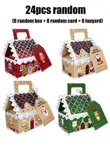48/24/3pcs Christmas House Design Candy Boxes, Gingerbread House Snack Kraft Paper Packaging Box Set, Christmas Gift Box, Red, Beige, Green Set, Christmas Decoration, Christmas Pajamas, Christmas Gift - One Size Fits All - View 10