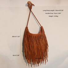 STEPHIECATHY Bohemian Style PU Leather Fringed Zipper Closure Woven Long Strap Women Casual Small Shoulder Crossbody Bag, Suitable For Vacation Travel - Brown - View 10