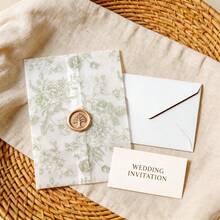 5x7 Green Floral Sketch Pattern Vellum Jackets, Thick Matte Semi-Transparent Pre-Folded Invitation Covers, Wedding Birthday Party Invitation Wraps For Event Decor - Multicolor - View 6