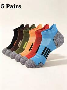 Colorblock Thick Cushioned Sports Boat Socks, Moisture-Wicking Breathable Outdoor Training Casual Men's Socks - Light Grey - View 7