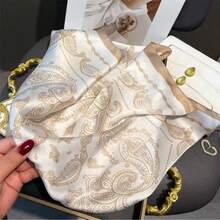 1pc Printed Square Scarf Headband Multi-Functional Tie Band Suitable For Daily Fashion Silk Scarf Square Women's Coffee Cashew Scarf Accessory - Light Brown Cashew - View 3