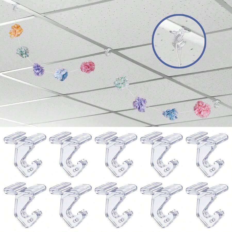 10 buah Gantungan Plafon, Gantungan Plafon Berbentuk T Transparan, Cocok untuk Dekorasi Natal di Kelas dan Kantor - Clear - View 1