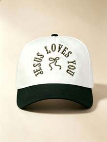 1PC Color Block Curved Brim Baseball Cap, JESUS LOVES YOU & Bow Embroidery Adjustable Unisex Hat For Daily, Street, Party & Travel - Multicolor - View 14