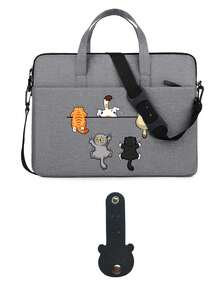 Laptop Bag, Compact Shoulder Bag With Accessory Compartments, Cat Print Design, Equipped With Detachable And Adjustable Shoulder Strap, Data Cable Storage, Fits In Travel Suitcase, Laptop Protective Case, Briefcase, Document Storage Bag, Portable Commuter Bag, Suitable For Laptop And Tablet, Travel, Commute, Back To School, Halloween, Christmas Gift - Multicolor - View 10