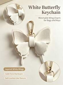 1pc Minimalist Elegant White Butterfly Design, Layered Faux Leather Wings Decoration, Gold Metal Swivel Hook, Suitable As Keychain, Bag Charm, For Daily Wear In All Seasons, Also As Holiday Gift - Multicolor - View 3