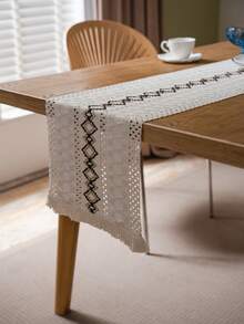 Tokoto 1PC Bohemian Style Linen Woven Table Runner, Farmhouse Country Woven Table Runner With Tassels, Suitable For Dining, Wedding, Bridal Shower - Multicolor - View 4