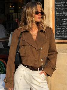 Women's Fall/Winter Y2K Suede Vintage Cropped Jacket - Suitable For Daily Commuting, Work, Halloween/Christmas Festivities, Back-To-School Streetwear - Brown - View 6