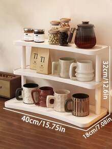 2/3 Tier Wavy Trapezoid Tabletop/Cabinet Organizer Rack, Suitable For Home, Kitchen And Office, Ideal For Storing Miscellaneous Items And Decorations, Kitchen Storage Solution, Decorative Shelving Unit, Bamboo Structure - White - View 11