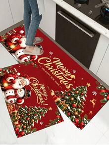 1/2pcs Christmas Kitchen Decor Rug, Santa Claus Pattern Design, Winter Kitchen Rug And Mat, Non-Slip Washable Absorbent Kitchen Accessories Decor Mat, Christmas Holiday Gift! - Multicolor - View 7