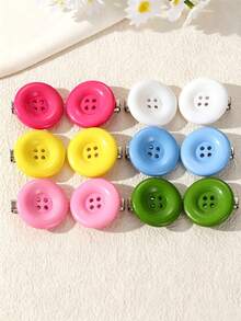 6pcs/12pcs Women's Large Round Button Hair Clips, Candy Color Y2K Cute Dopamine Bright Color Bangs Clips, Sweet Girl Broken Bangs Hairstyle Accessories - Multicolor - View 9