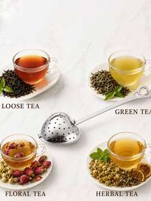 Silver Tea Strainer Loose Leaf Tea Filter Heart-Shaped Tea Set Long Handle Spoon Kitchen Mug With Handle Strainer Tea Infuser Filter Mesh Home Kitchen Spoon - Multicolor - View 2