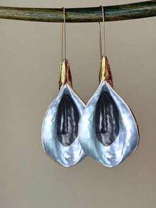 1對復古極簡馬蹄花朵吊墜耳環，適合女性日常配戴，情人節禮物 - 寶藍色 - 查看 2