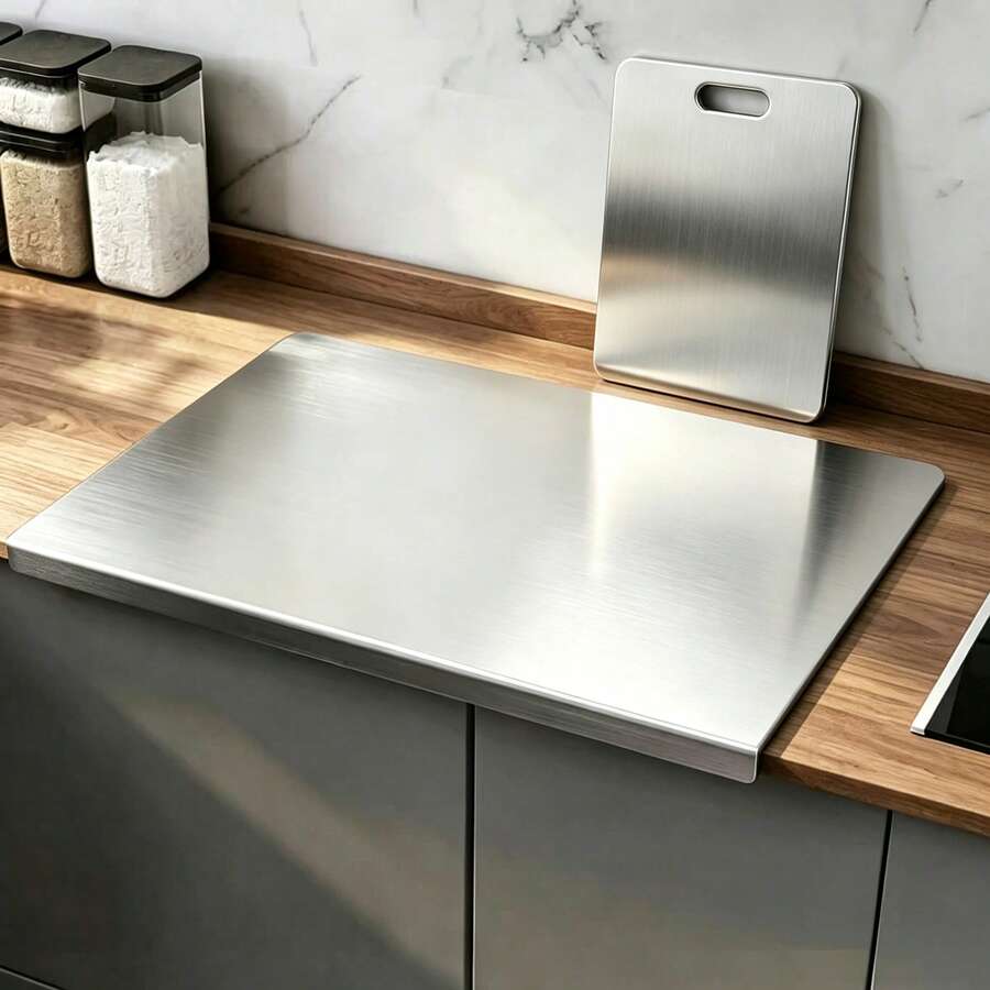 3pcs/1pc Stainless Steel Cutting Board, Heavy Duty Chopping Board, Convenient Double-Sided Stainless Steel Cutting Board For Meat, Fruit, Vegetable, Bread And Baking, Non-Slip Edge Cutting Board, Butcher Block, Cheese And Board, Thickened Anti-Mold, Suitable For Home And Restaurant Use, Easy To Clean With Water, Essential Kitchen Tool For Home Cooks And Cooking Enthusiasts, Kitchen Supplies, Suitable For Home, Dorm, Kitchen Tools, Perfect As Home Gift, Christmas Or Back To School Gift.