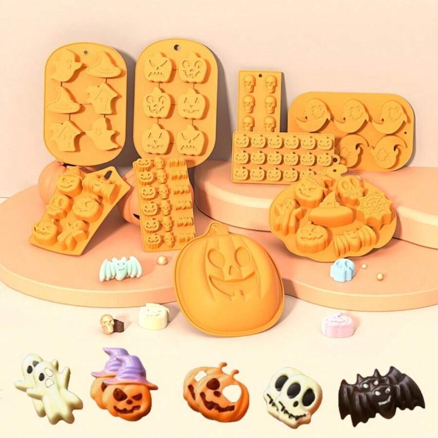 Halloween Silicone Baking Molds, Muffin & Candy Molds, Pumpkin, Devil, Skull, Ghost Shapes, Suitable For DIY Cake, Pudding, Ice Cube, Chocolate - Multicolor - View 1